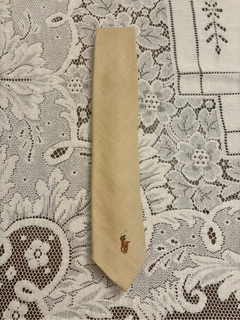 NWT! Vintage Polo Ralph Lauren 100% Linen Tie - Solid Beige